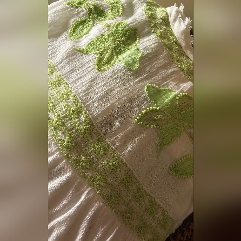 Free People Edie Embroidered Top White and Green Combo Size Large New With Tags - Picture 12 of 12
